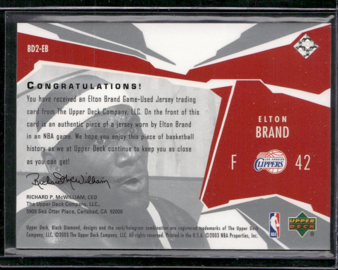 Elton Brand 2003-04 Black Diamond Double Diamond Jersey #BD2-EB SN,MEM back