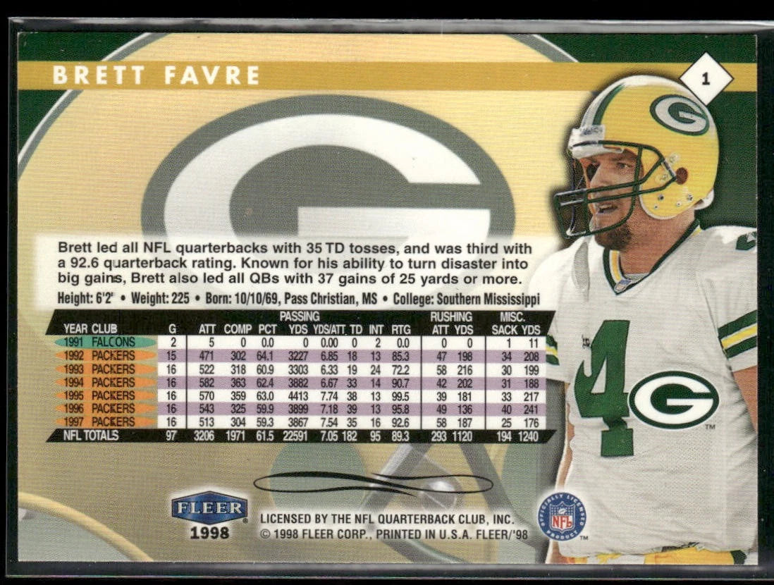Brett Favre 1998 Fleer Tradition #1 Green Bay Packers back