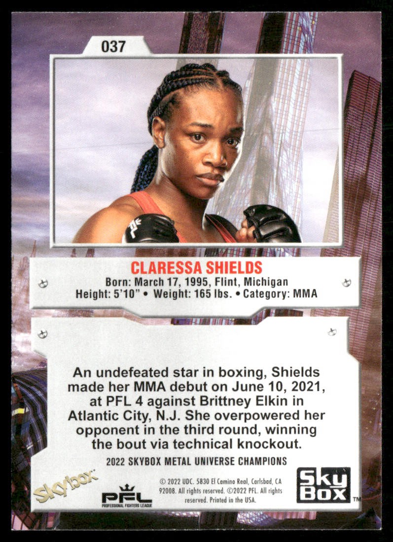Claressa Shields 2022 SkyBox Metal Universe Champions #037 back