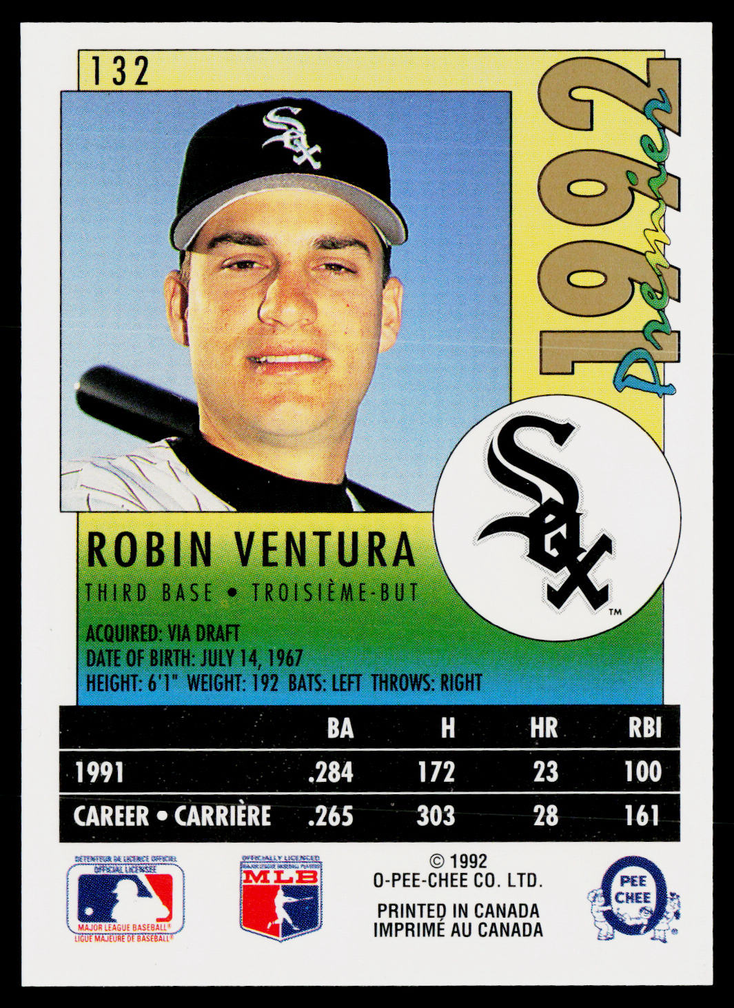 Robin Ventura 1992 O-Pee-Chee Premier #132 Chicago White Sox