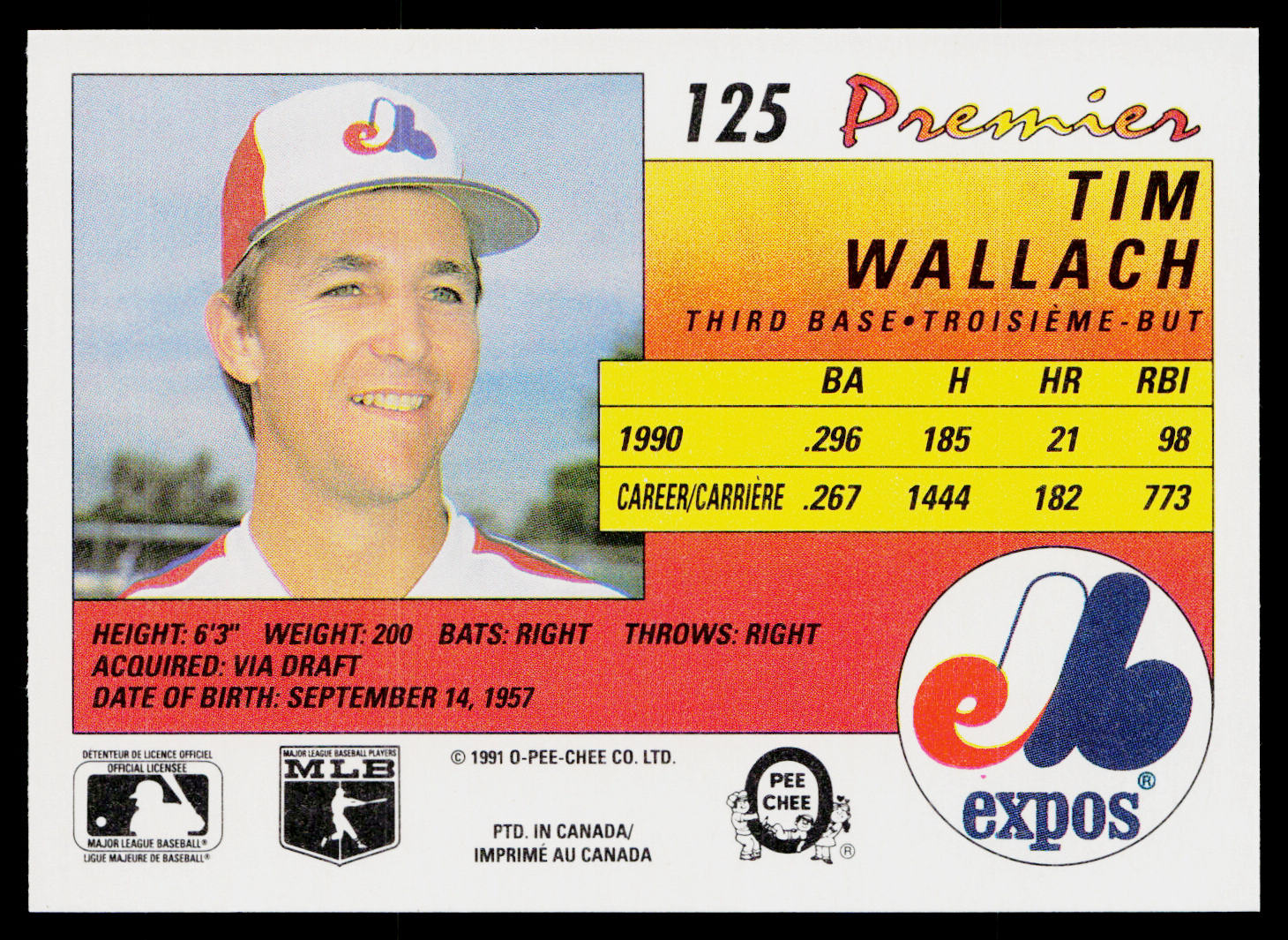 Tim Wallach 1991 O-Pee-Chee Premier #125 Montreal Expos