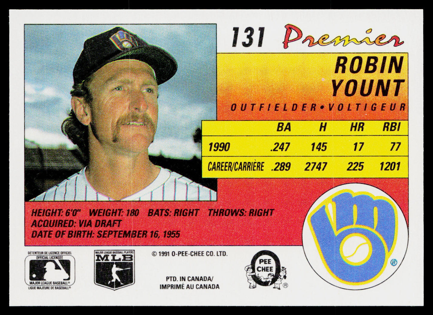 Robin Yount 1991 O-Pee-Chee Premier #131 Milwaukee Brewers