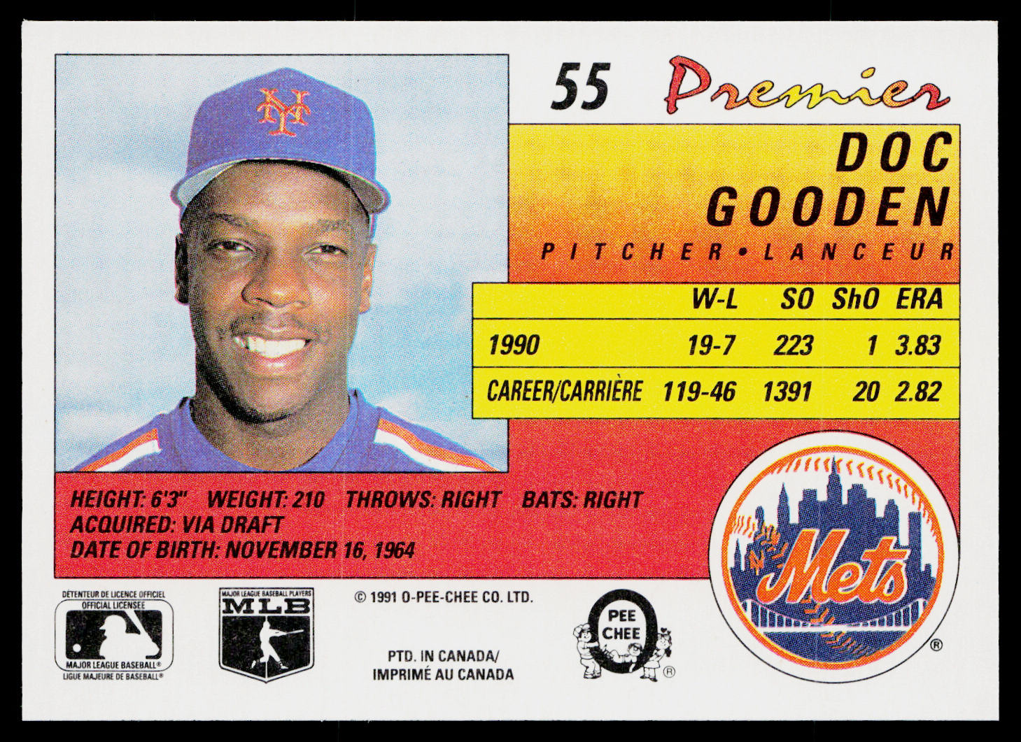 Doc Gooden 1991 O-Pee-Chee Premier #55 New York Mets