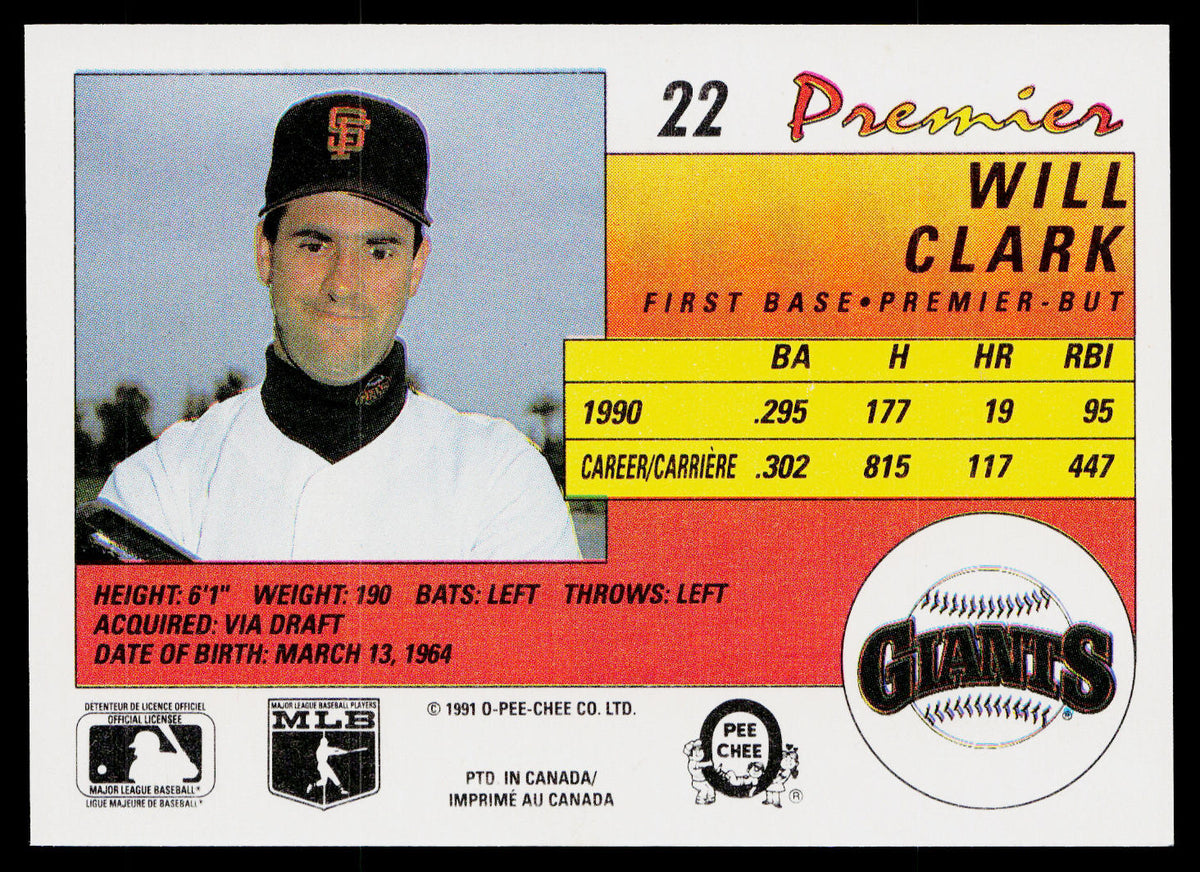 Will Clark 1991 O-Pee-Chee Premier #22 San Francisco Giants