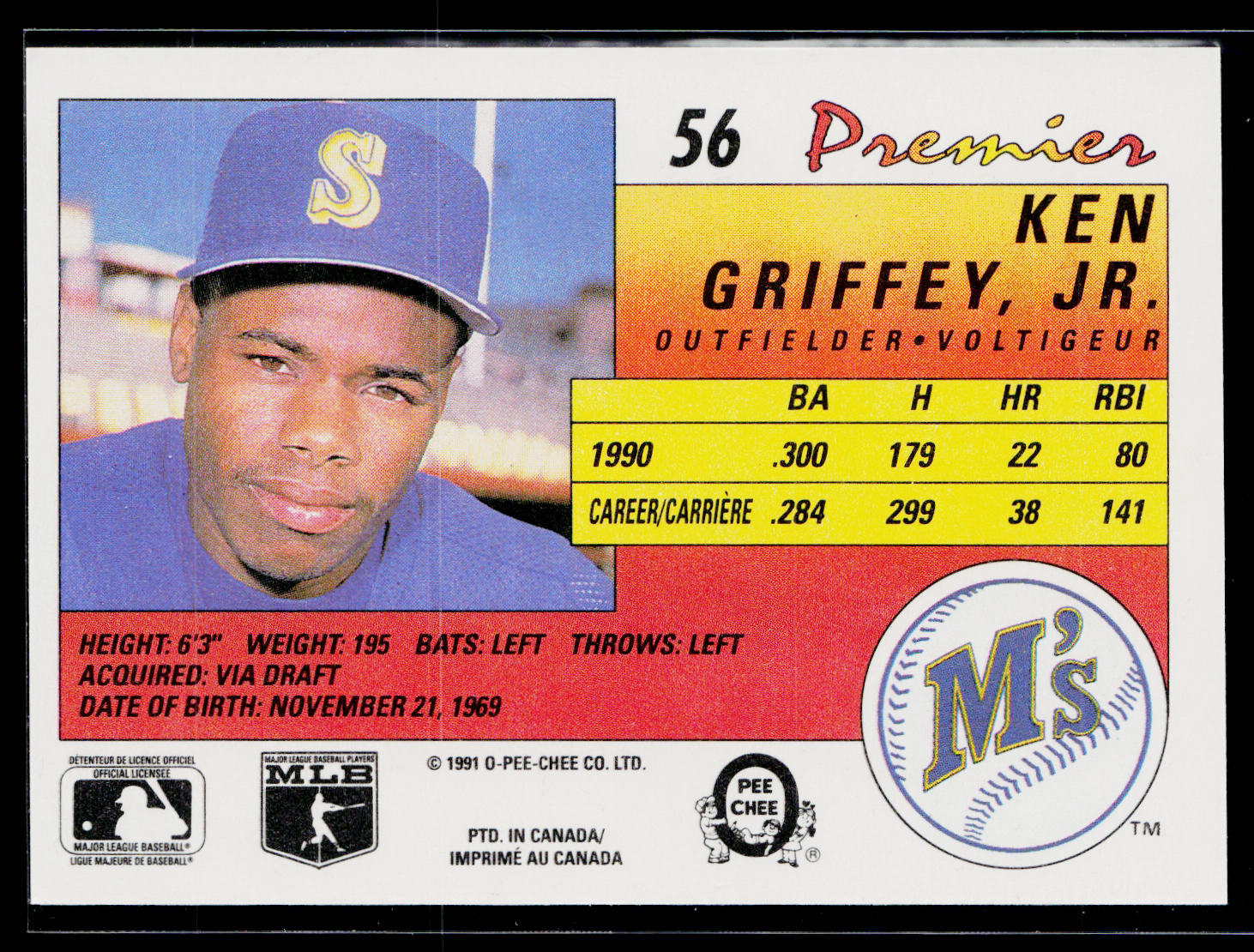 Ken Griffey, Jr. 1991 O-Pee-Chee Premier #56 Seattle Mariners