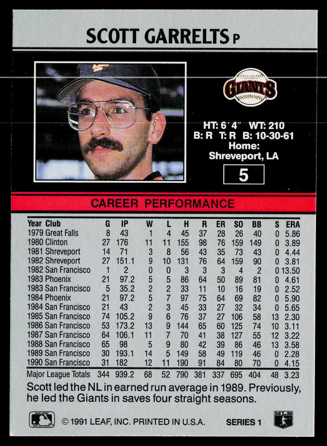 Scott Garrelts 1991 Leaf #5 San Francisco Giants
