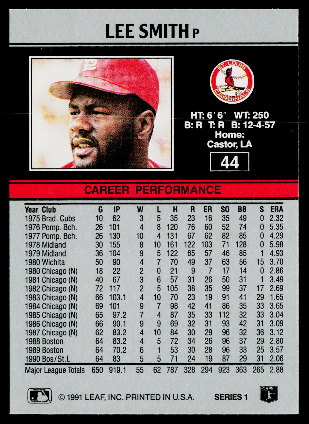 Lee Smith 1991 Leaf #44 St. Louis Cardinals