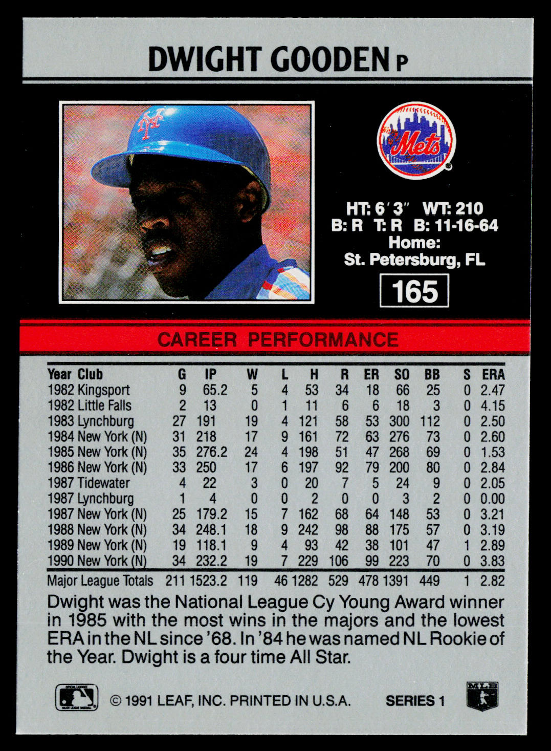 Dwight Gooden 1991 Leaf #165 New York Mets
