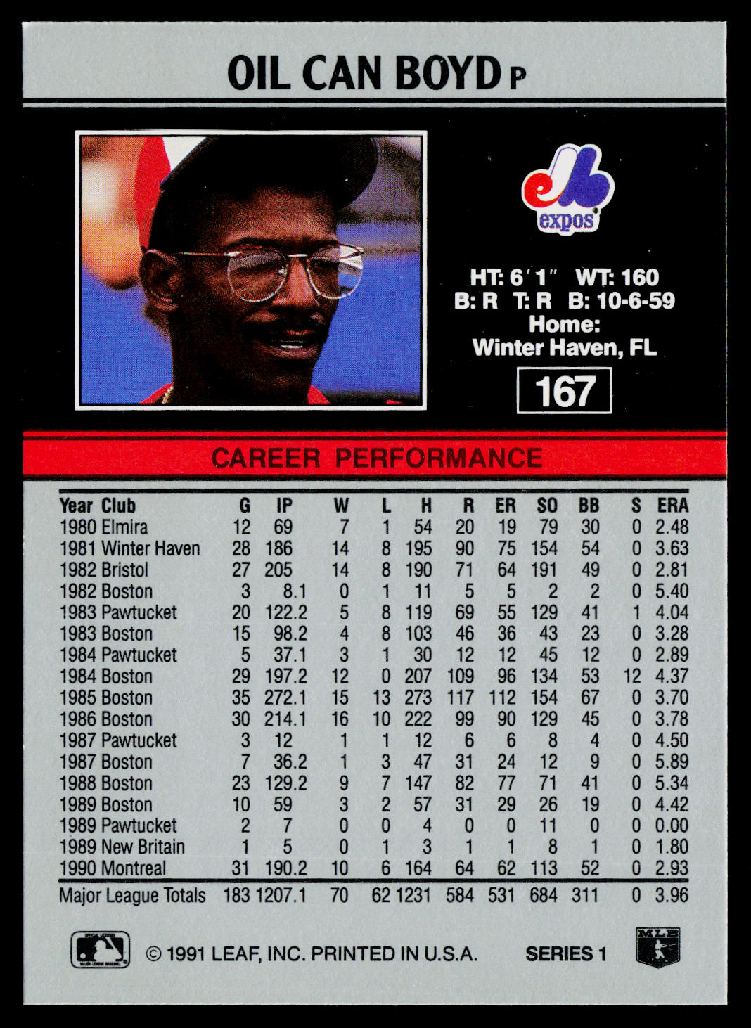 Oil Can Boyd 1991 Leaf #167 Montreal Expos
