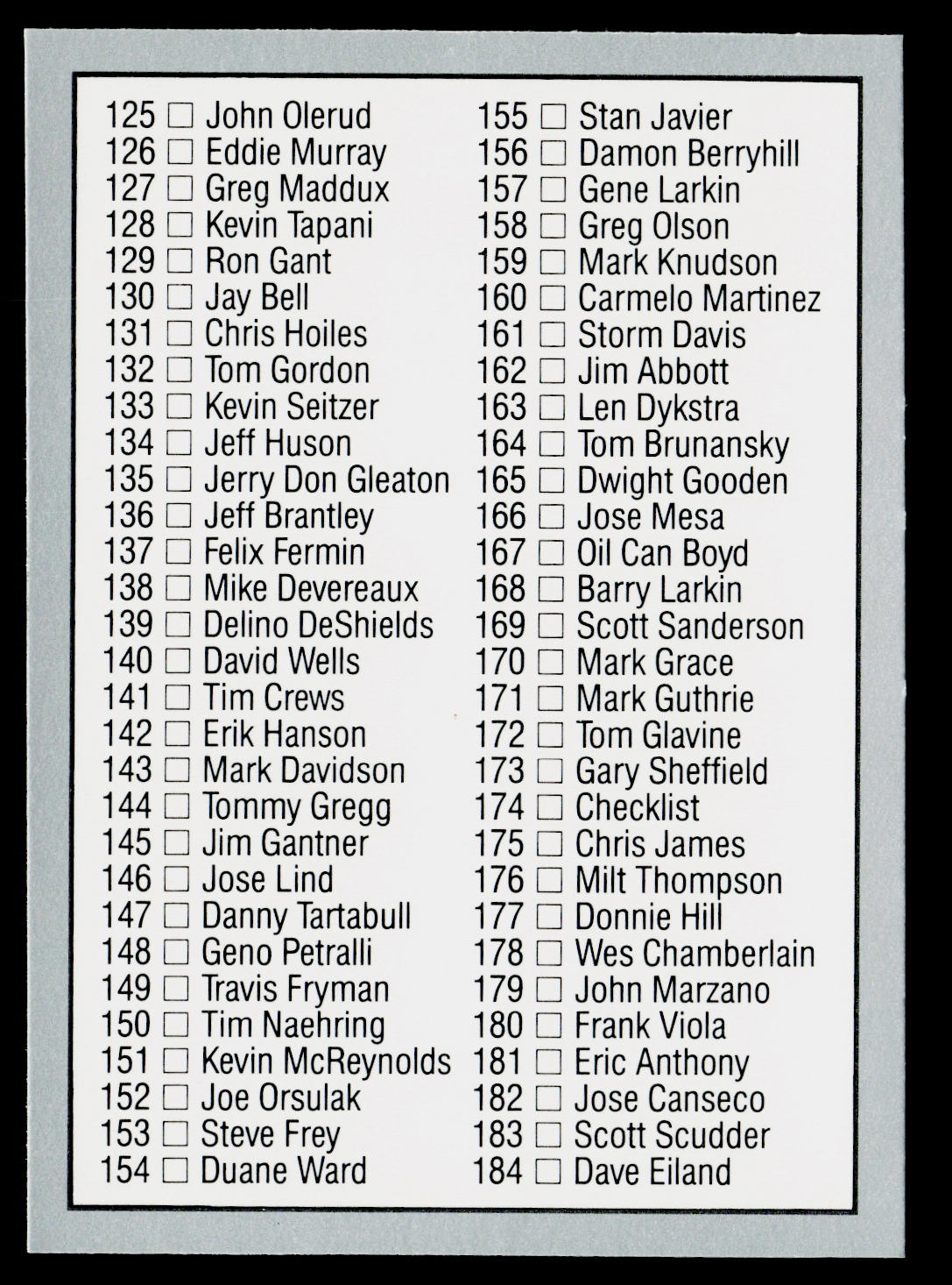 Checklist: 397-473 1992 Donruss #476 397-473 (Factory Set version)