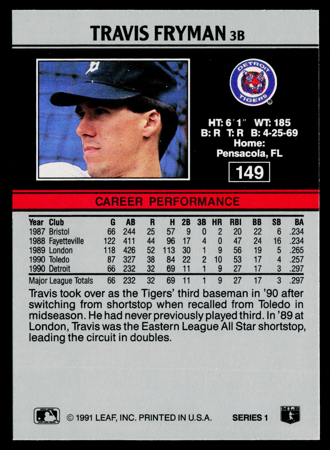Travis Fryman 1991 Leaf #149 Detroit Tigers