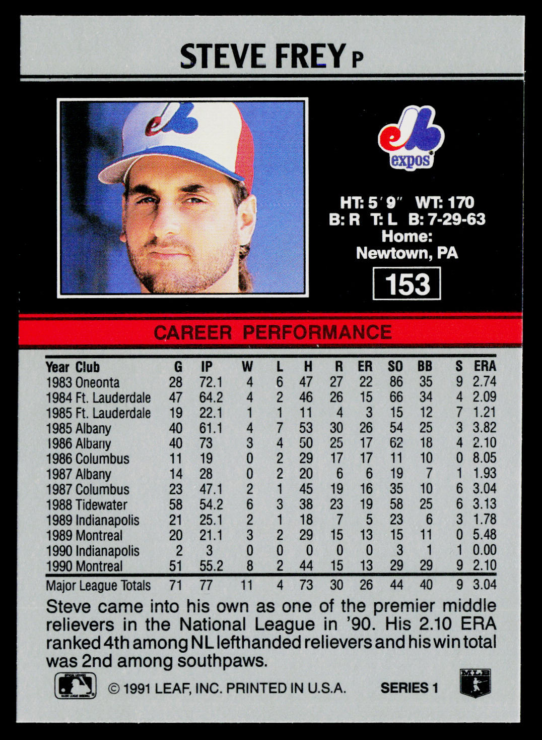 Steve Frey 1991 Leaf #153 Montreal Expos