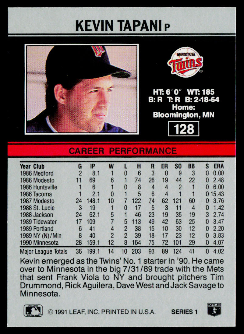 Kevin Tapani 1991 Leaf #128 Minnesota Twins