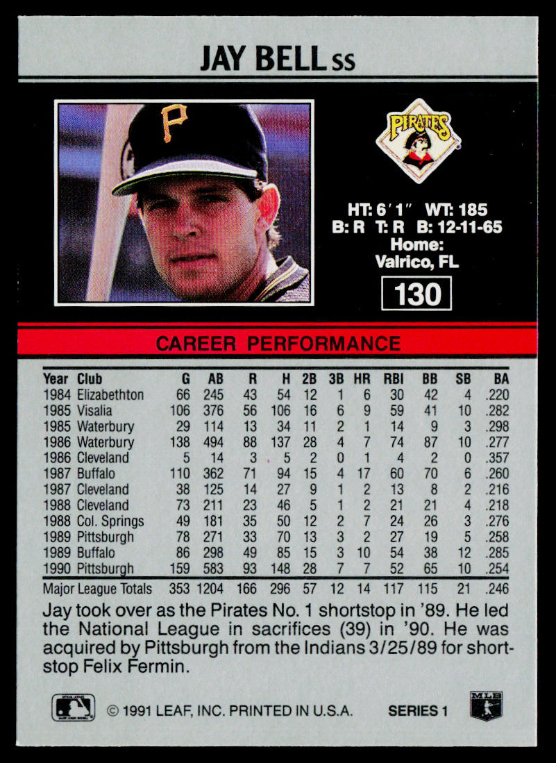 Jay Bell 1991 Leaf #130 Pittsburgh Pirates