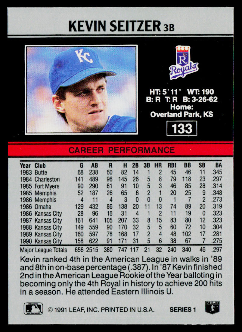 Kevin Seitzer 1991 Leaf #133 Kansas City Royals