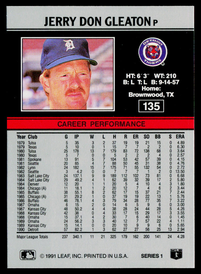 Jerry Don Gleaton 1991 Leaf #135 Detroit Tigers
