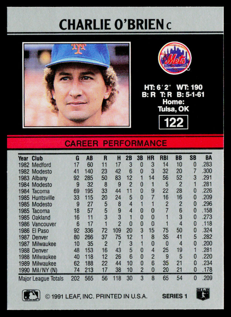 Charlie O'Brien 1991 Leaf #122 New York Mets