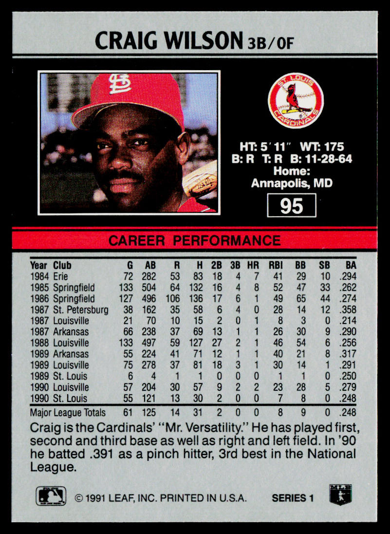 Craig Wilson 1991 Leaf #95 RC St. Louis Cardinals