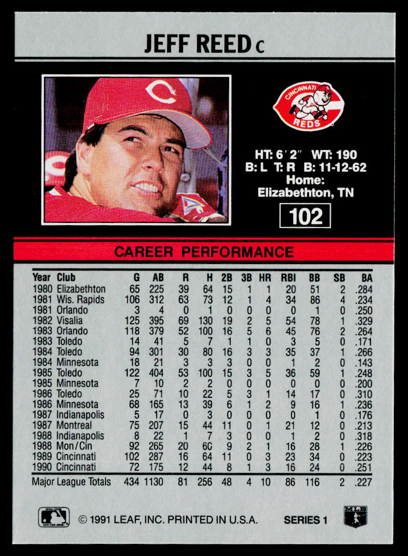 Jeff Reed 1991 Leaf #102 Cincinnati Reds