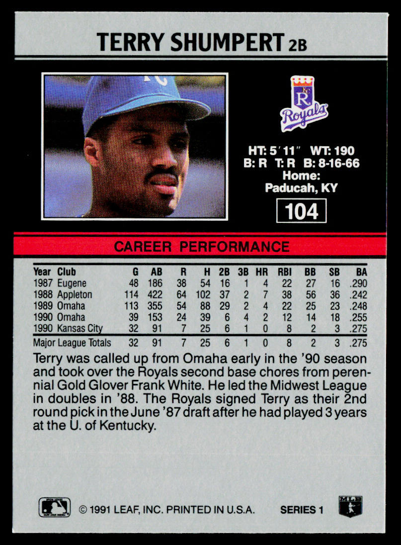 Terry Shumpert 1991 Leaf #104 Kansas City Royals