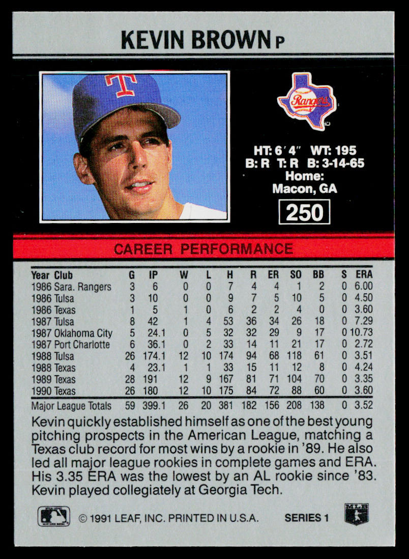 Kevin Brown 1991 Leaf #250 Texas Rangers