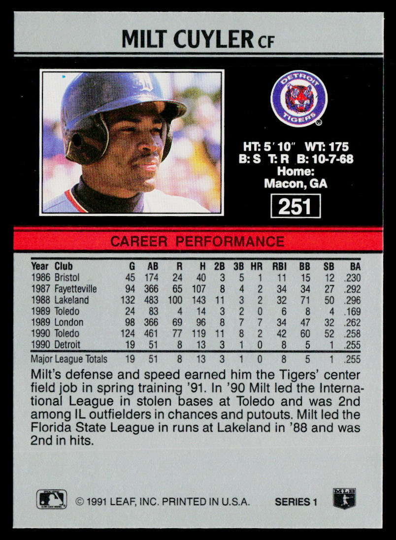 Milt Cuyler 1991 Leaf #251 Detroit Tigers