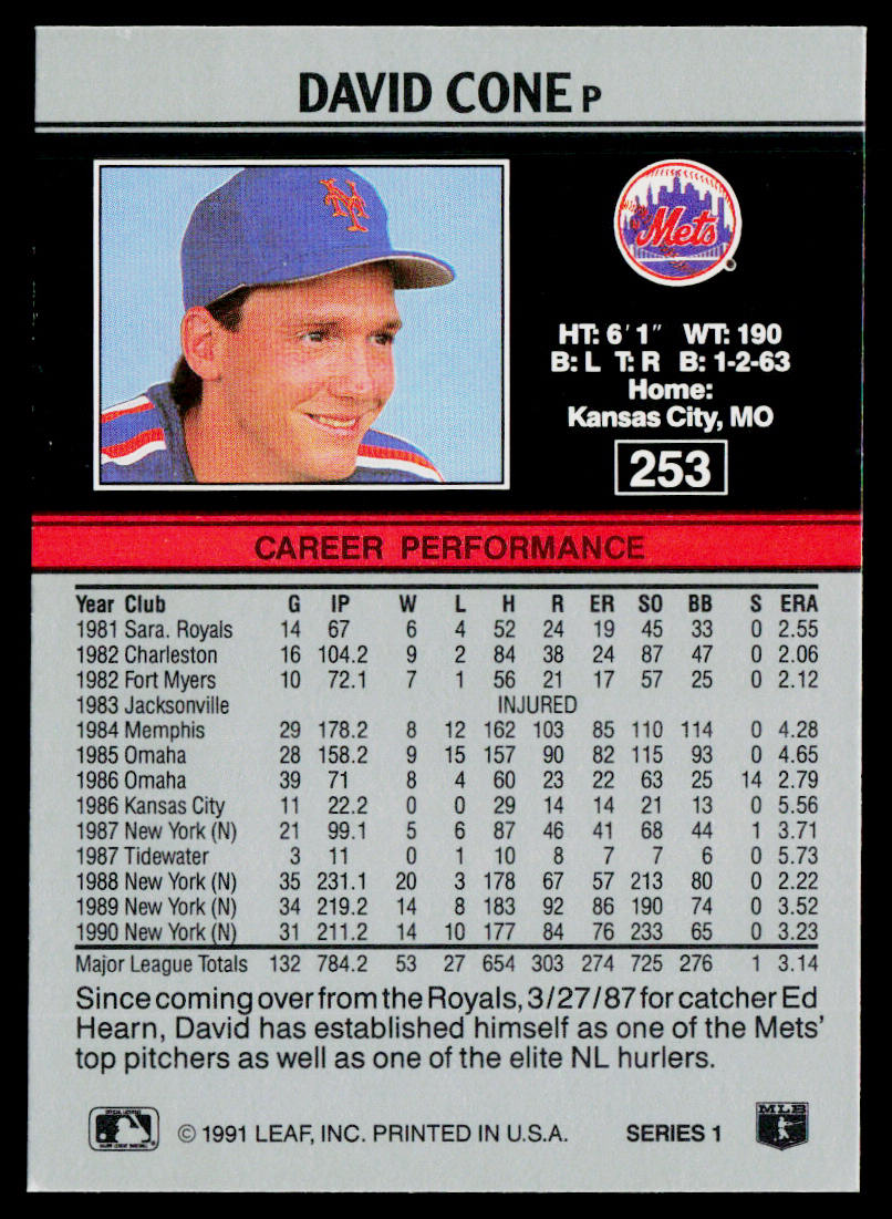 David Cone 1991 Leaf #253 New York Mets