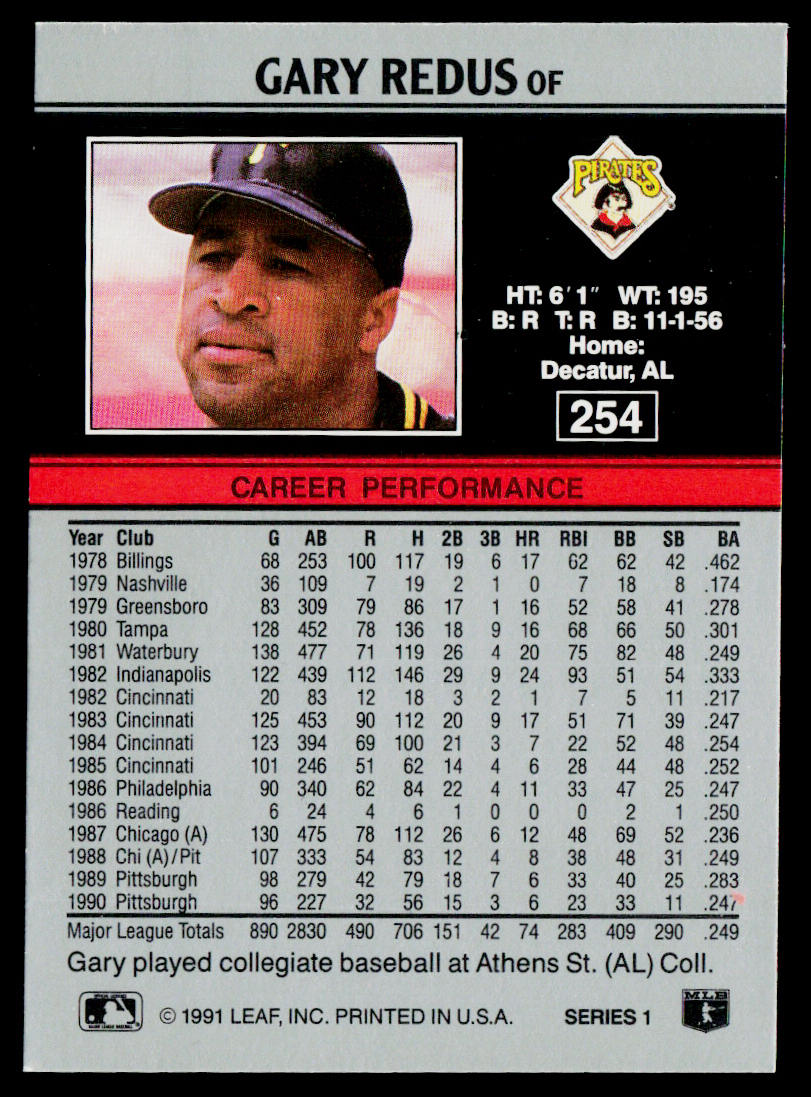 Gary Redus 1991 Leaf #254 Pittsburgh Pirates