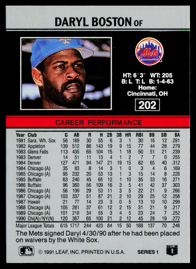 Daryl Boston 1991 Leaf #202 New York Mets