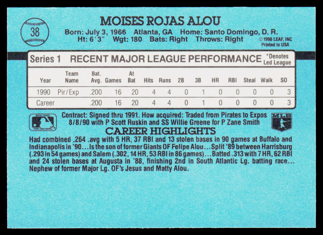 Moises Alou 1991 Donruss #38 Montreal Expos