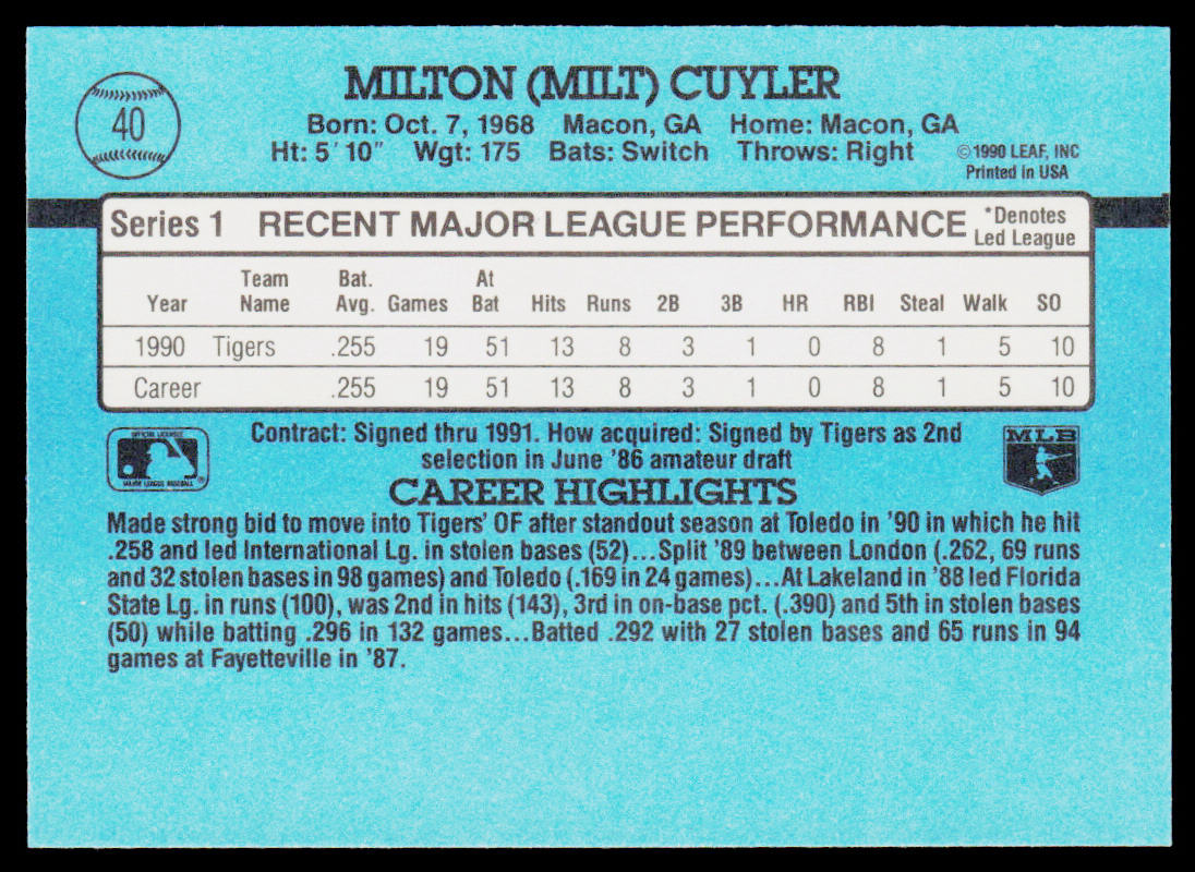 Milt Cuyler 1991 Donruss #40 Detroit Tigers