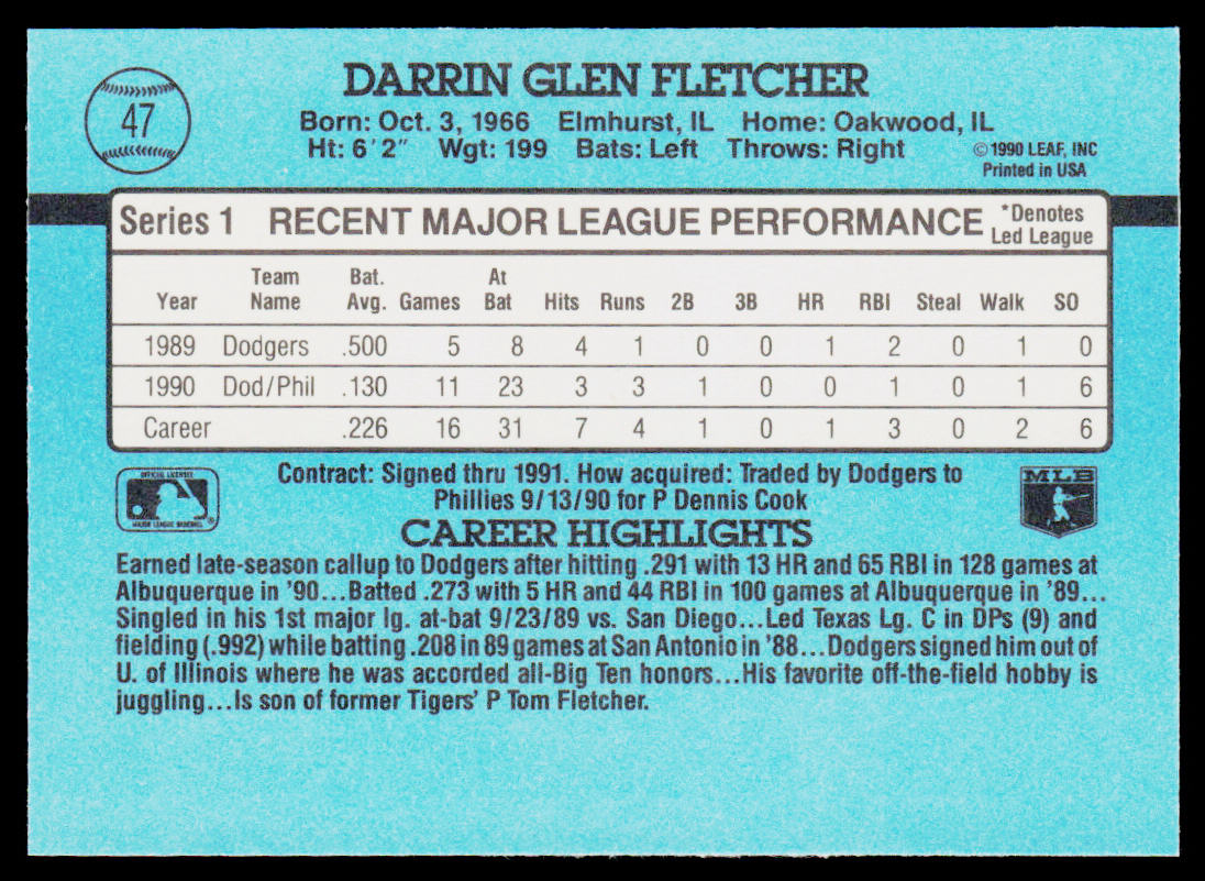 Darrin Fletcher 1991 Donruss #47 Philadelphia Phillies