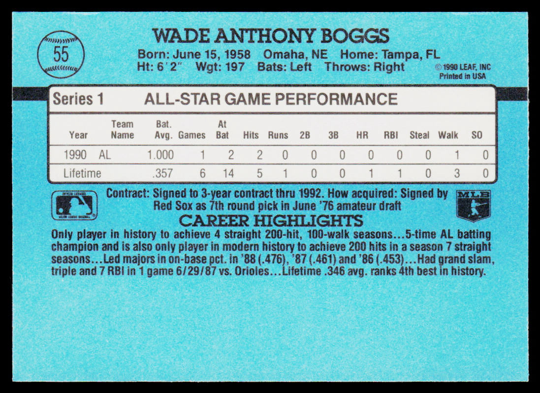 Wade Boggs 1991 Donruss #55 Boston Red Sox