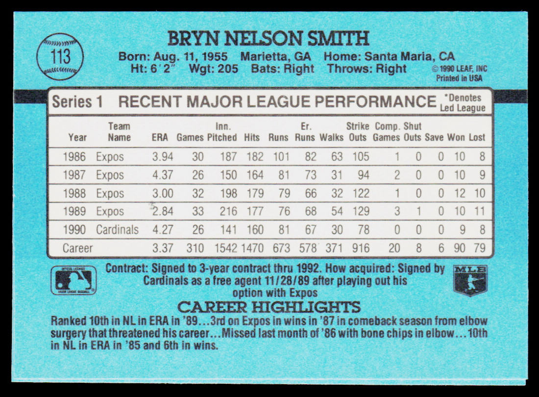 Bryn Smith 1991 Donruss #113 St. Louis Cardinals