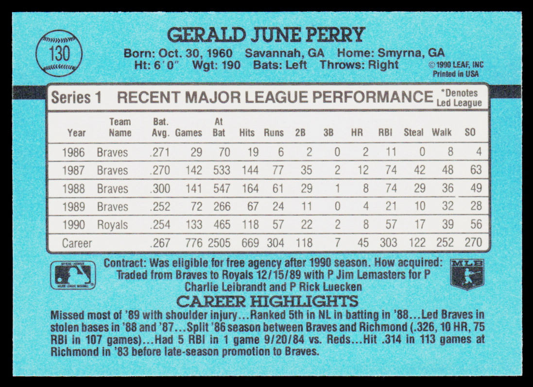 Gerald Perry 1991 Donruss #130b Kansas City Royals