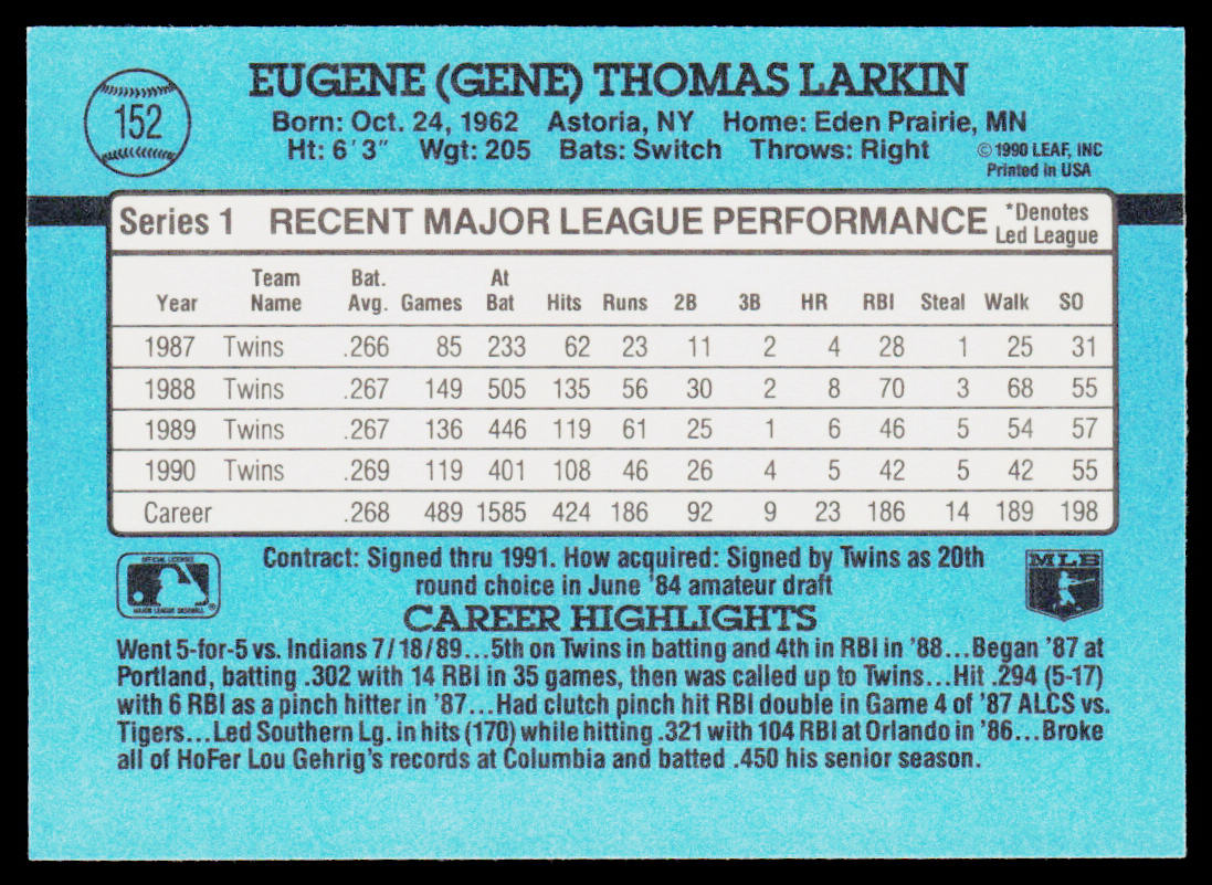 Gene Larkin 1991 Donruss #152 Minnesota Twins