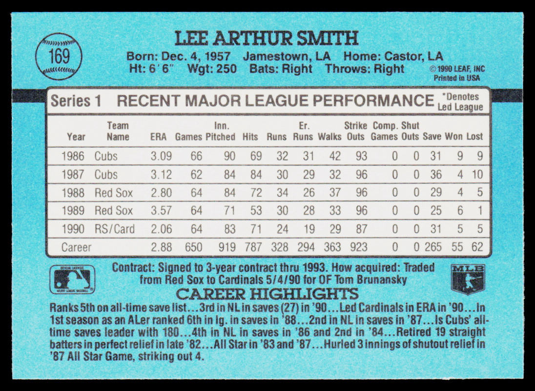 Lee Smith 1991 Donruss #169 St. Louis Cardinals
