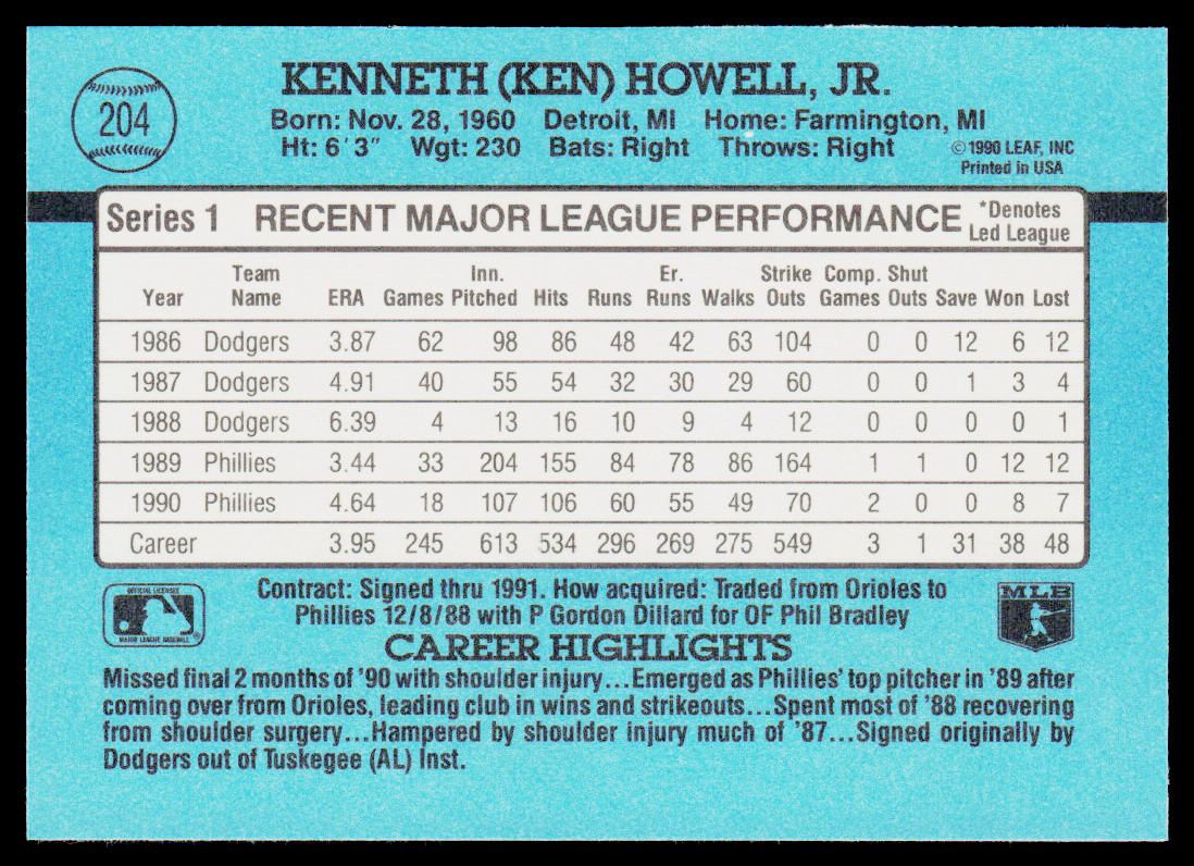 Ken Howell 1991 Donruss #204 Philadelphia Phillies
