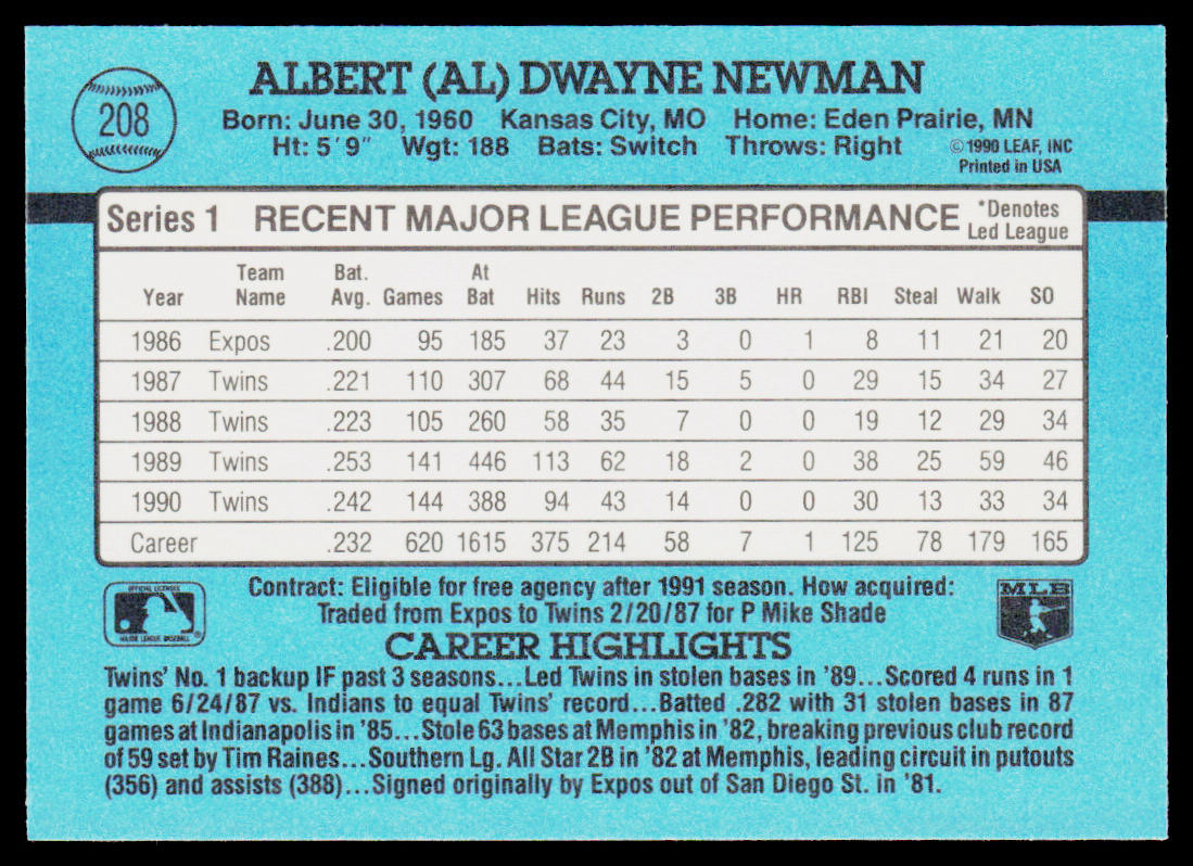 Al Newman 1991 Donruss #208 Minnesota Twins