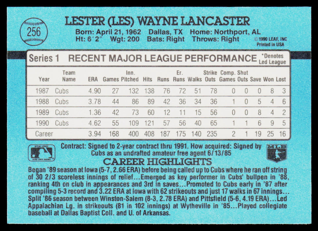 Les Lancaster 1991 Donruss #256 Chicago Cubs