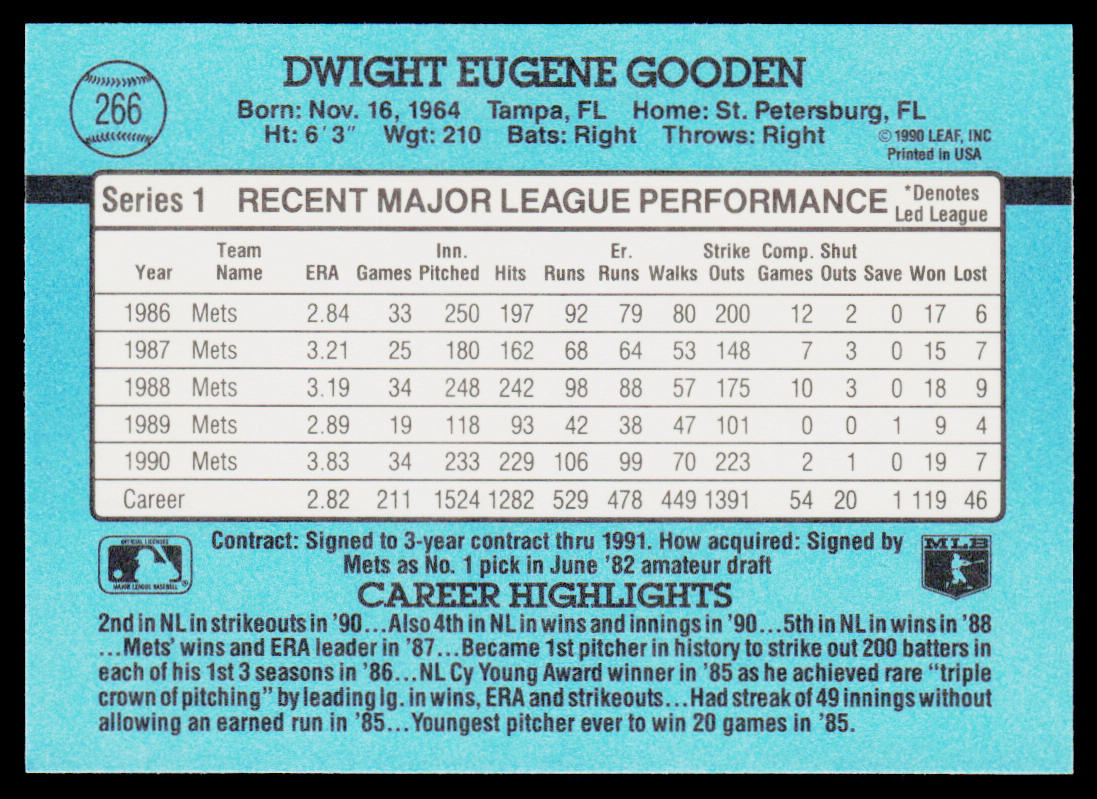 Dwight Gooden 1991 Donruss #266 New York Mets