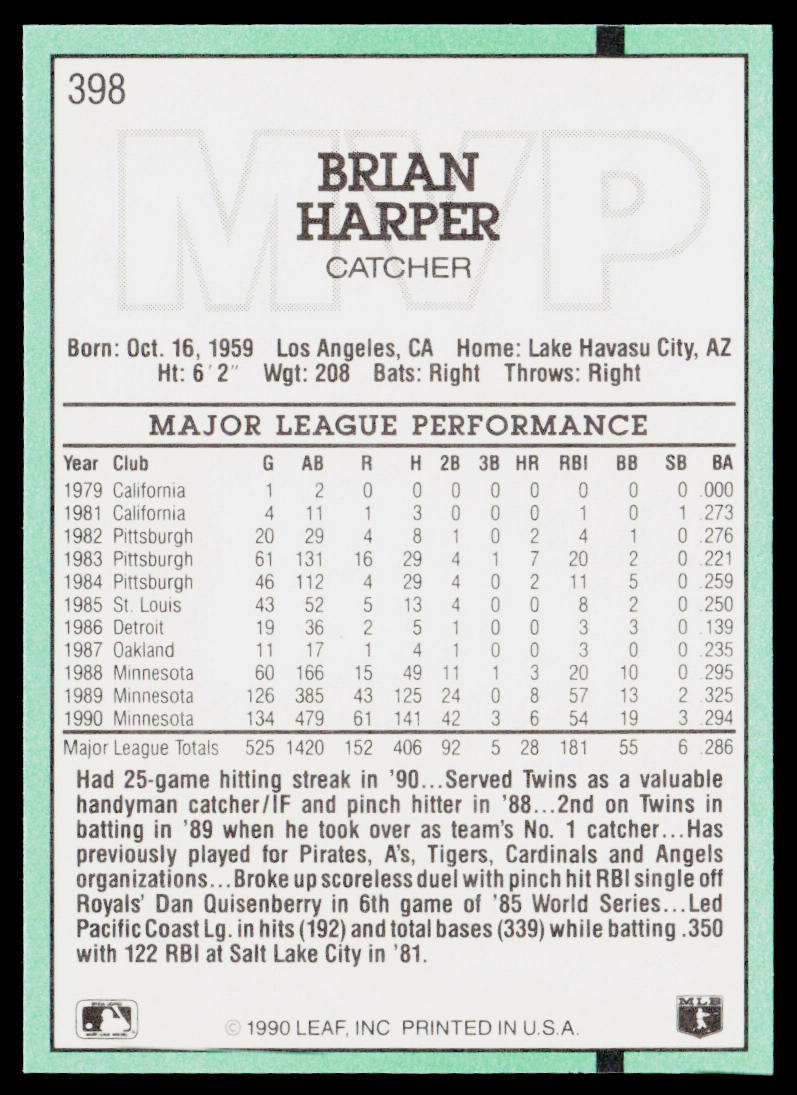 Brian Harper 1991 Donruss #398c Minnesota Twins