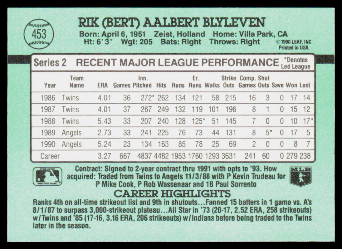 Bert Blyleven 1991 Donruss #453b California Angels
