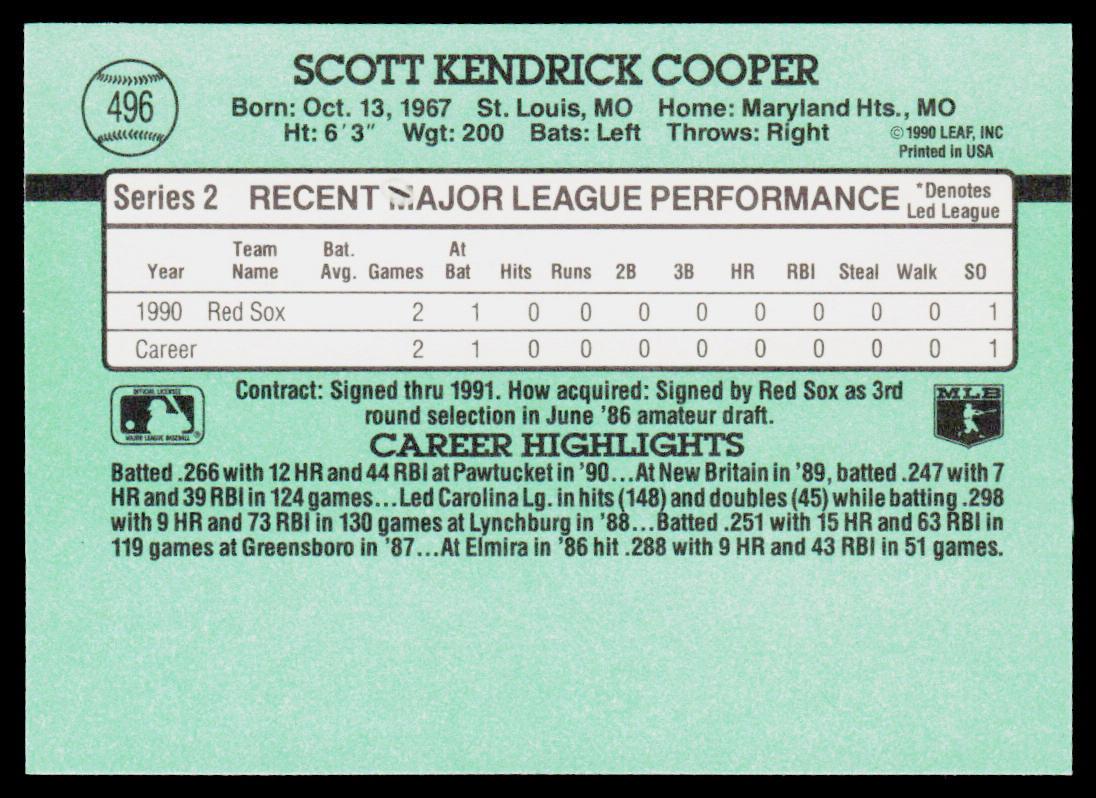 Scott Cooper 1991 Donruss #496b Boston Red Sox
