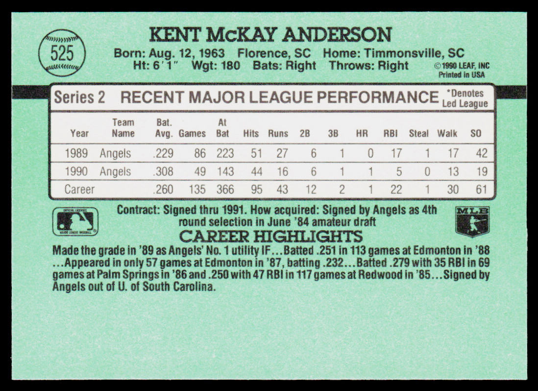Kent Anderson 1991 Donruss #525 California Angels