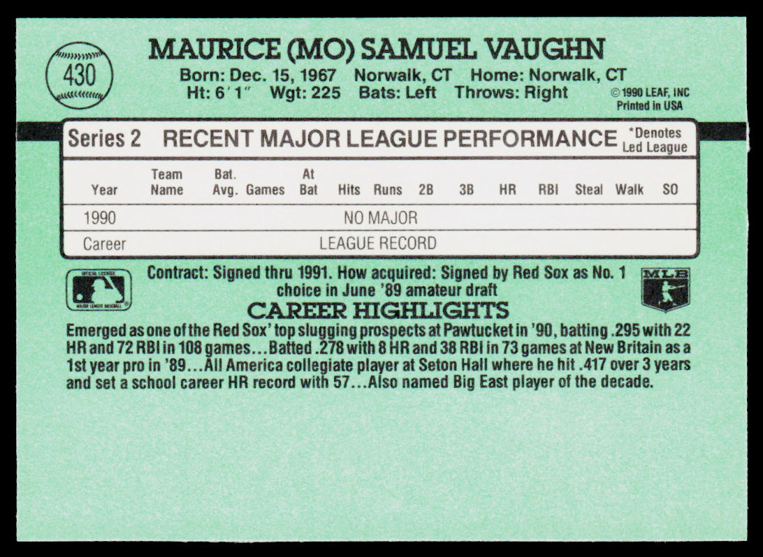 Mo Vaughn 1991 Donruss #430 Boston Red Sox