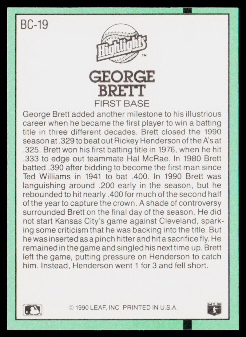 George Brett 1991 Donruss Bonus Cards #BC-19b Kansas City Royals