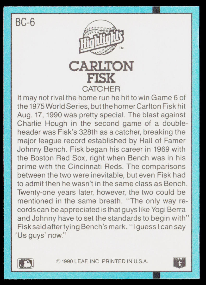 Carlton Fisk 1991 Donruss Bonus Cards #BC-6 Chicago White Sox