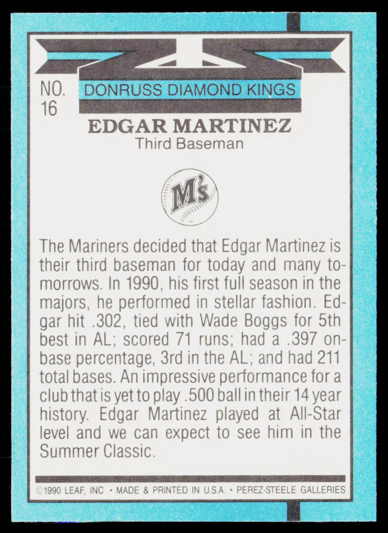Edgar Martinez 1991 Donruss #16 Seattle Mariners