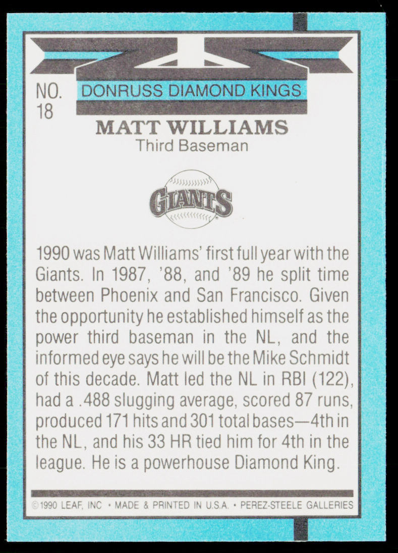 Matt Williams 1991 Donruss #18b San Francisco Giants